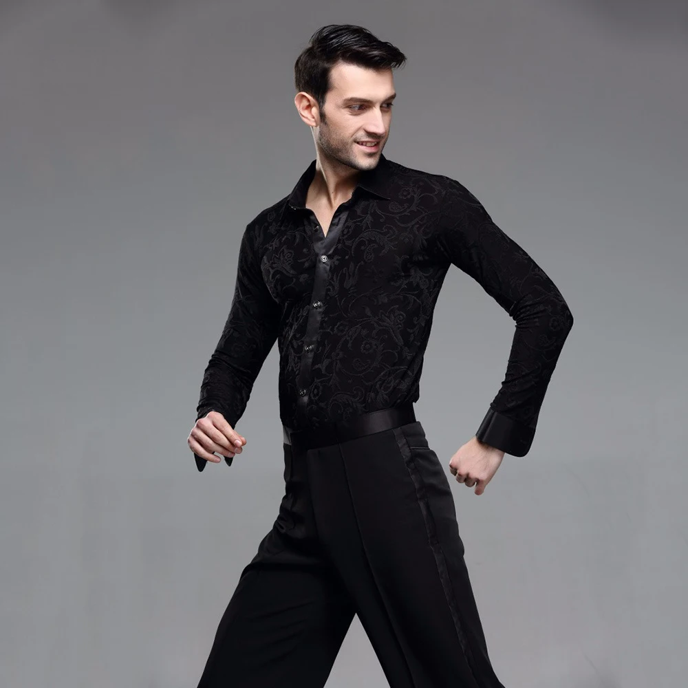 Новинка 2019 мужские топы для бальных танцев с длинным рукавом латинские рубашки