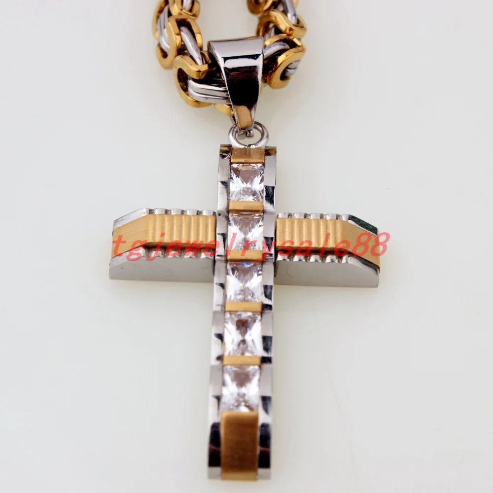Шикарный Серебряный Золотой цвет крест подвеска с фианитами Байкерская Мужская