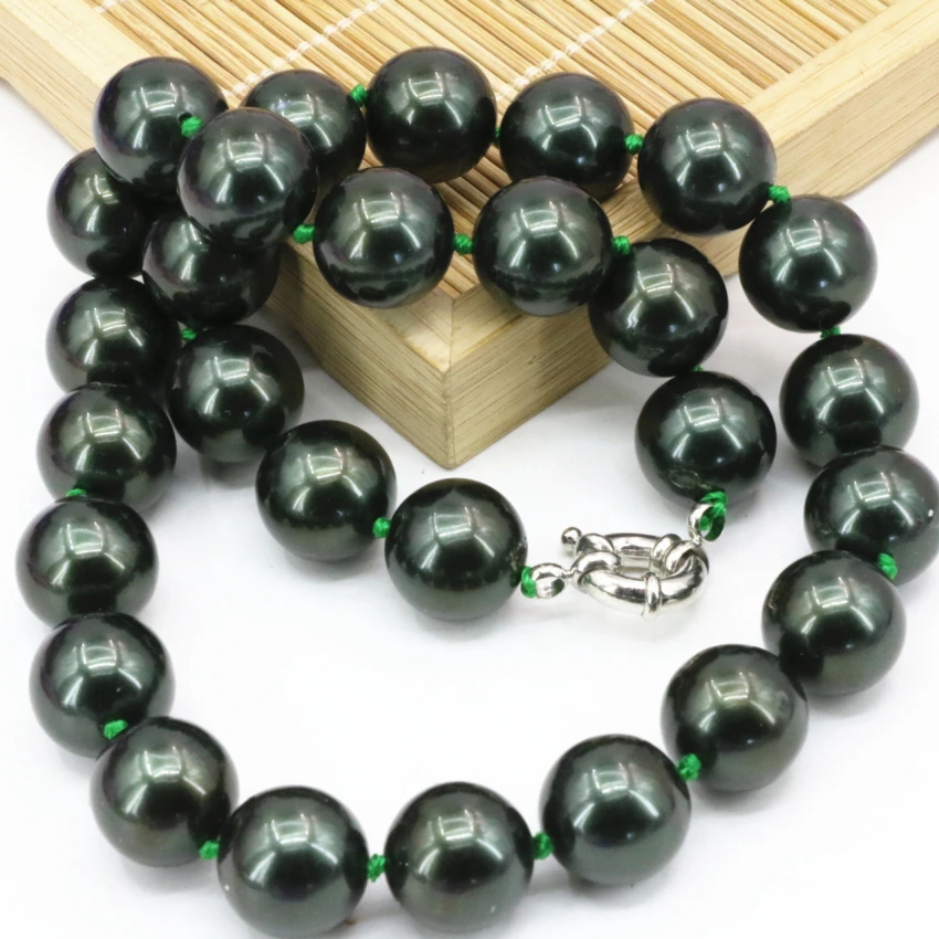 

Elegant natural green shell beads for necklace 14mm round chain for women gift choker clavicle hot sale diy jewelry 18inch B3222