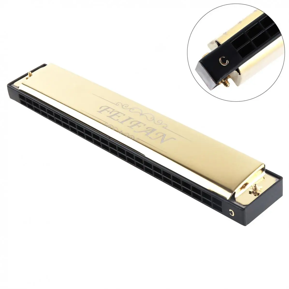 

FEIFAN Gold 8K Titanium 24 Holes Harmonica Tremolo Tone KeyC Harp Mouth Organ Musical Instruments