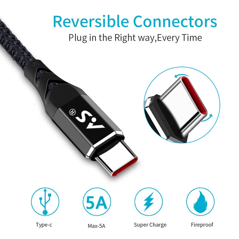 A.S 5A USB Type C кабель для передачи данных с функцией быстрой зарядки Huawei P10 P9 Mate 10 9 Xiaomi