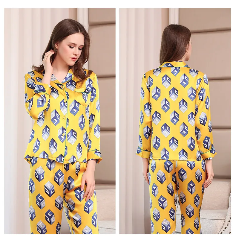 Meitamemann new silk pyjamas female autumn two-piece suit with 100% mulberry silk pajamas