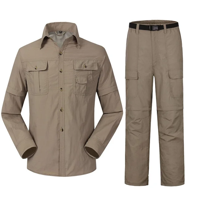 Khaki WindTaste весна лето для мужчин быстросохнущие съемные дышащие походные брюки уличные рубашки наборы ветрозащитная УФ Защита Одежда KA072 - Цвет: Khaki