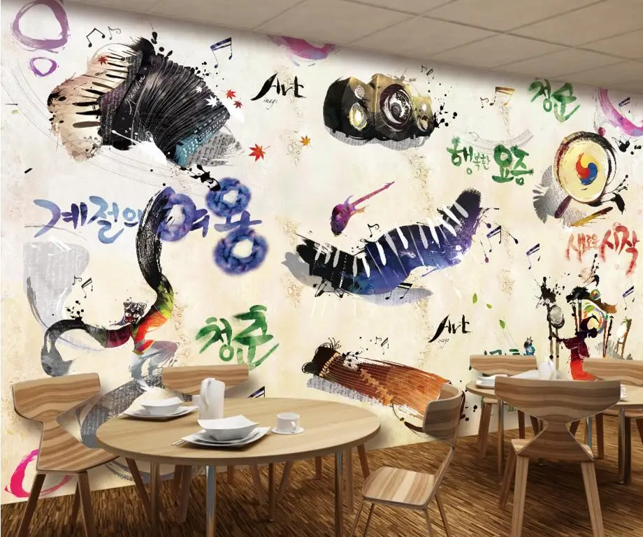 Корейский стиль Классическая живопись Ресторан барные обои гостиная диван ТВ