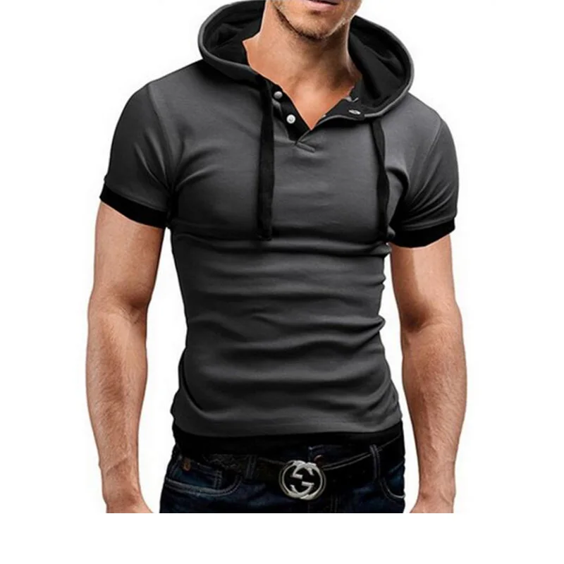 Мужская брендовая футболка 2018 модная мужская с капюшоном и воротником