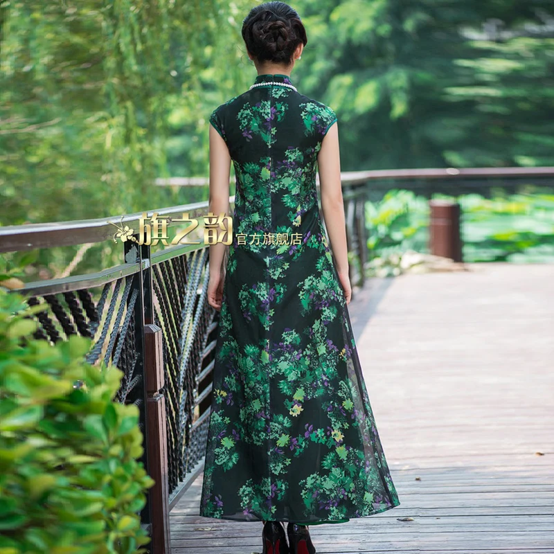 Зеленый Вьетнам аозай китайское традиционное платье qipao длинное Чонсам халат