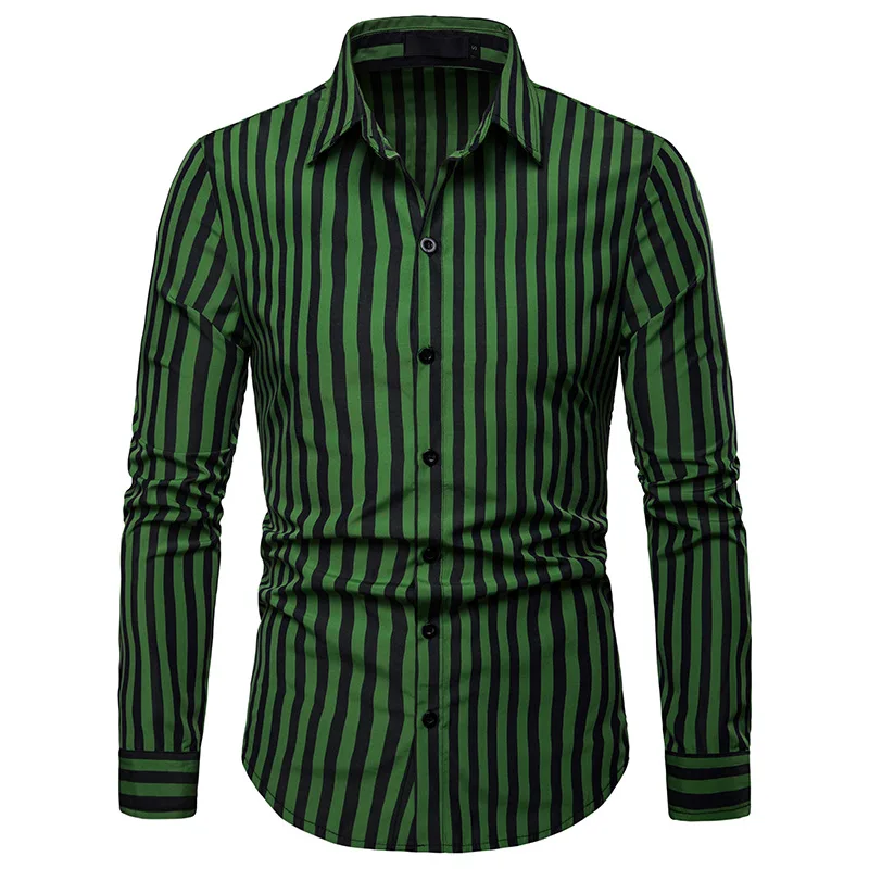 2019 Men Casual Long Sleeved Striped Shirt Slim Fit Male Oxford Textile Business Dress Brand Clothing | Мужская одежда