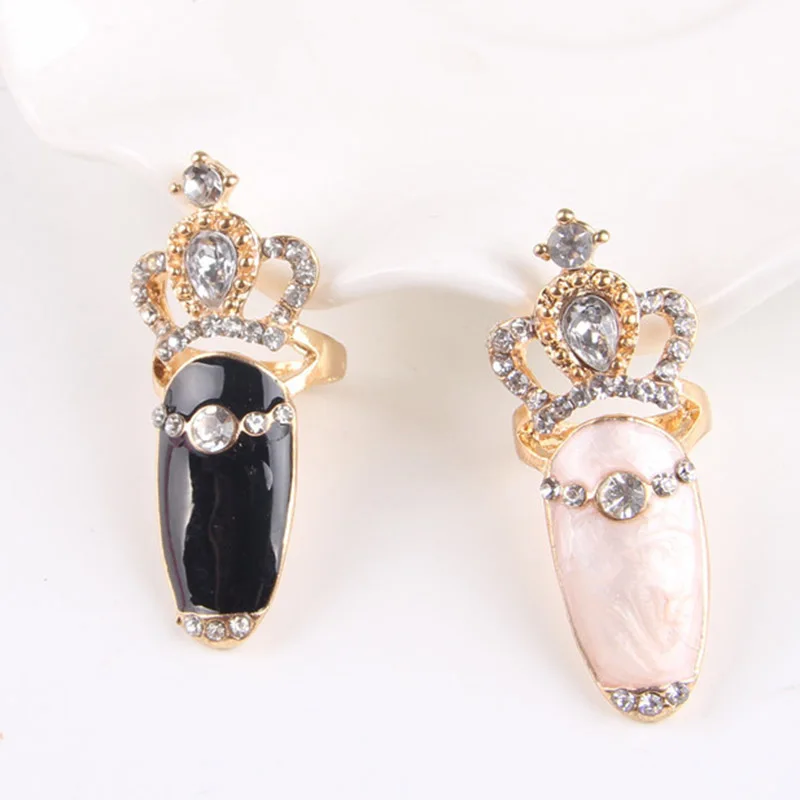 Хит продаж модные стразы корона для ногтей кольца женщин цветные керамические