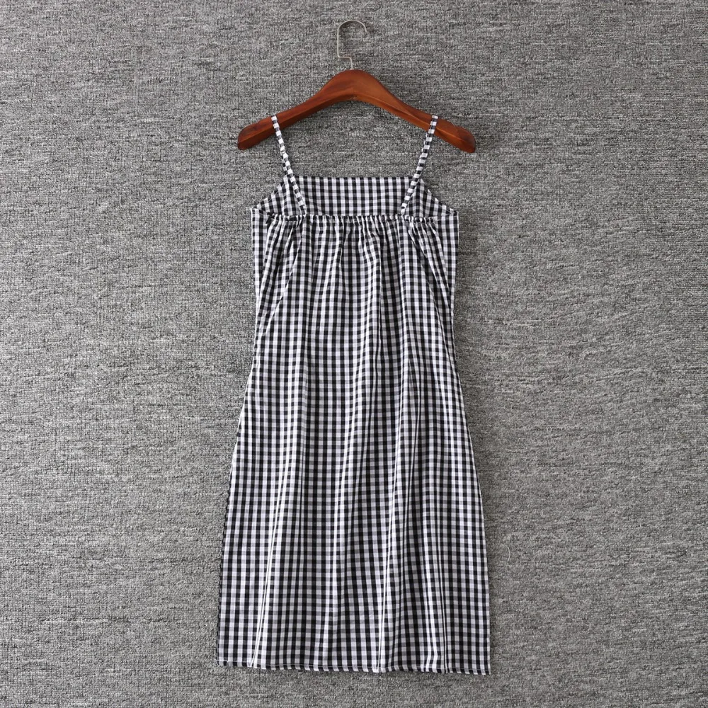 Женское черно белое клетчатое платье на бретельках с принтом в мелкую клетку|cami