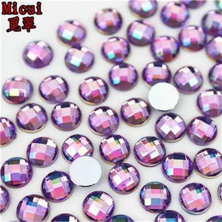 Light Purple AB Micui 6/8mm Crystal AB Round Acrylic Nail Rhinestones Flatback Glue On Non Hotfix Stones Appliques For Craft DIY Nail Art MC341 - Цвет: Light Purple AB