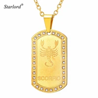 starlord zodiac sign scorpio charm necklace for menwomen jewelry rhinestone gold dog tag 12 constellation jewelry gift gp3607