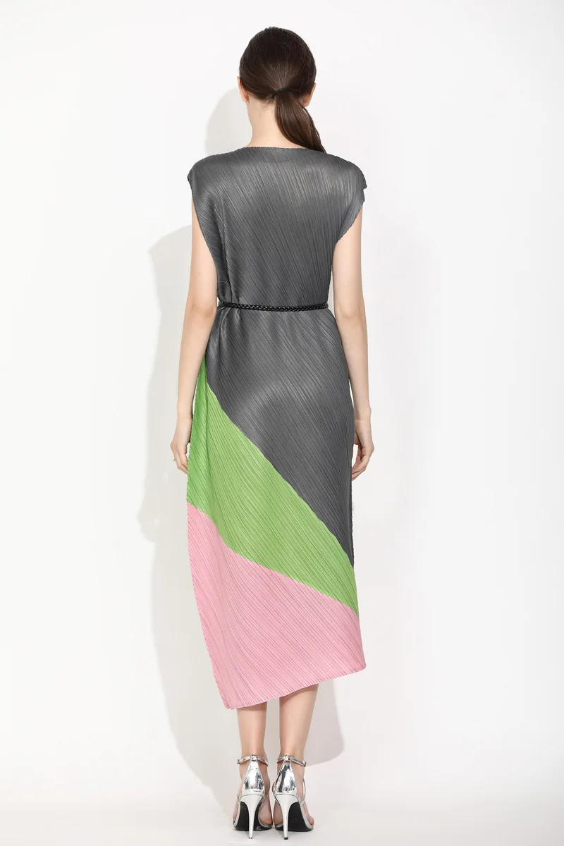 Хит продаж платье Miyake с круглым воротником в стиле пэчворк асимметричное без