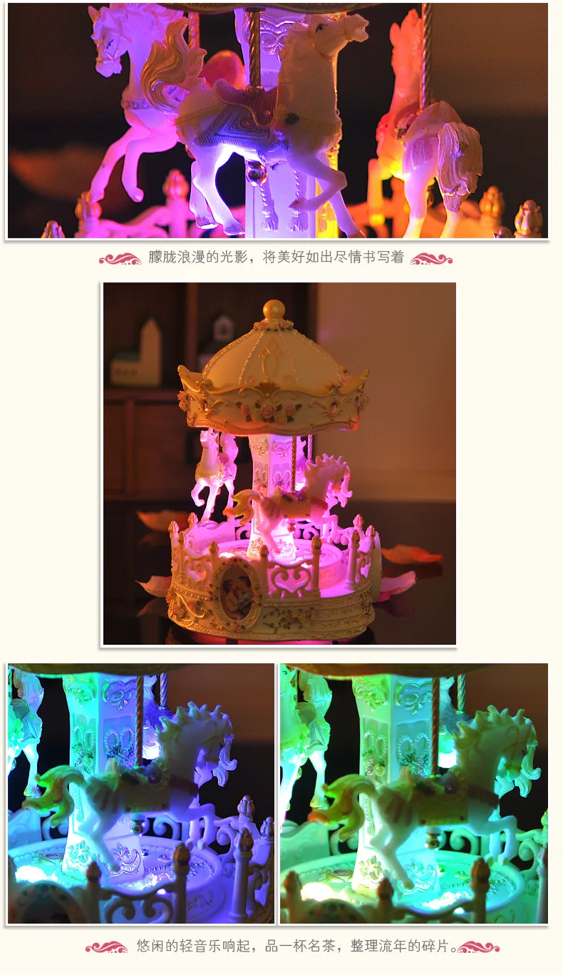 Музыкальная шкатулка с красочными огнями и резьбой в континентальном стиле|box