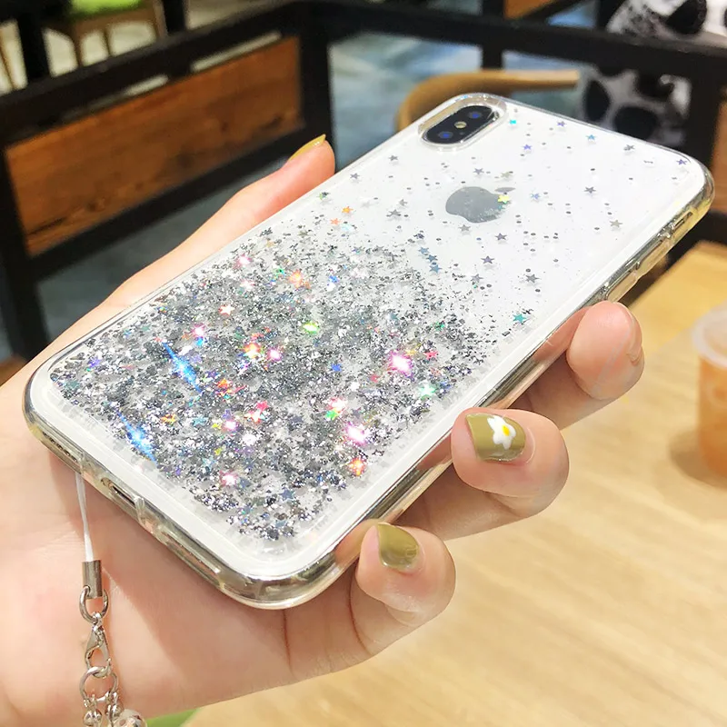 Чехол для iPhone 11 Pro X XR XS Max 6 6s 7 8 Plus чехол телефона с разноцветными блестками и