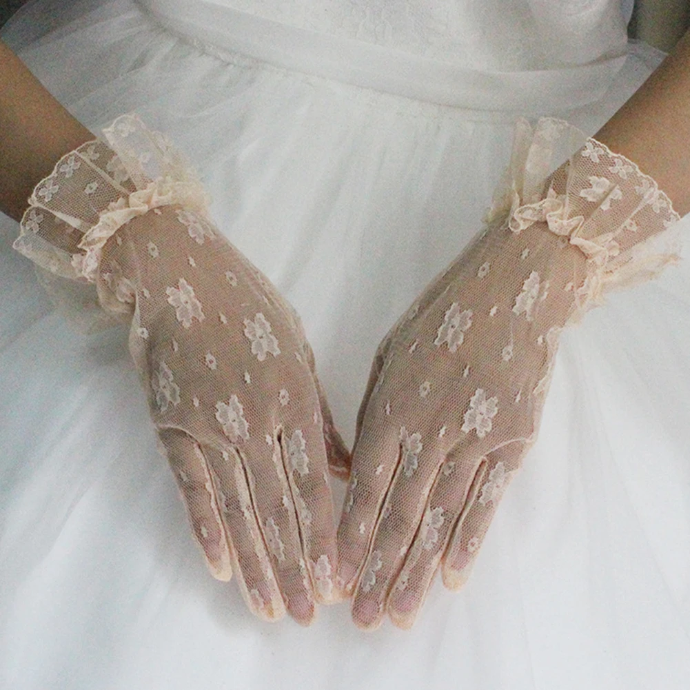 Bride Gloves Wedding Lace Embroidered Short Mesh Dress Mittens Cosplay Costume For Woman Orange 1Pair | Свадьбы и торжества