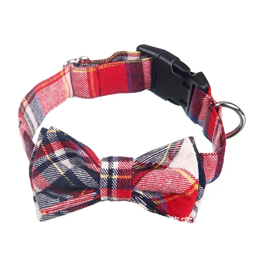 Red Plaid Поводок для домашних животных, Клетчатая Ткань банта, ошейник для собак, регулируемый поводок для щенка, ожерелье из хлопка, 3 цвета, классические вещи для собак - Цвет: Red Plaid