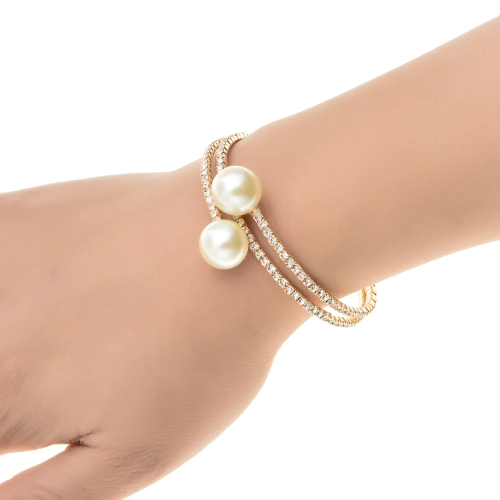 L&H Многослойный кристальный браслет с открытой рамой винтажного элегантного стиля с имитацией жемчуга на резинке для женщин 2018 Новое женское модное украшение.