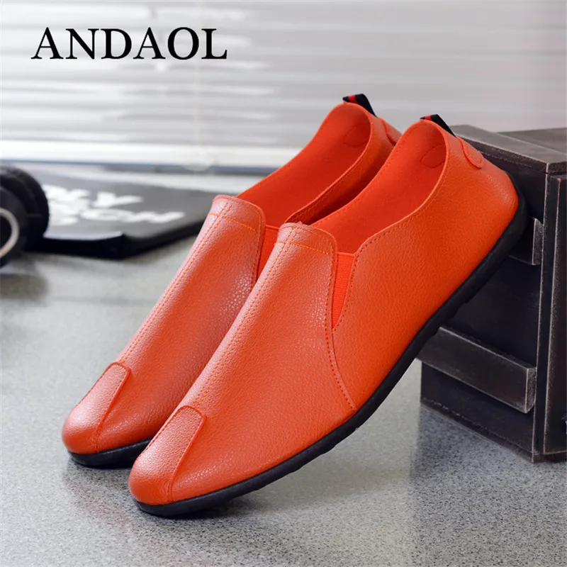 

ANDAOL Men's Leather Casual Shoes Top Quality Soft Leather Non-Slip Business Office Boat Shoes New Fashion Slip-On Driving Shoes