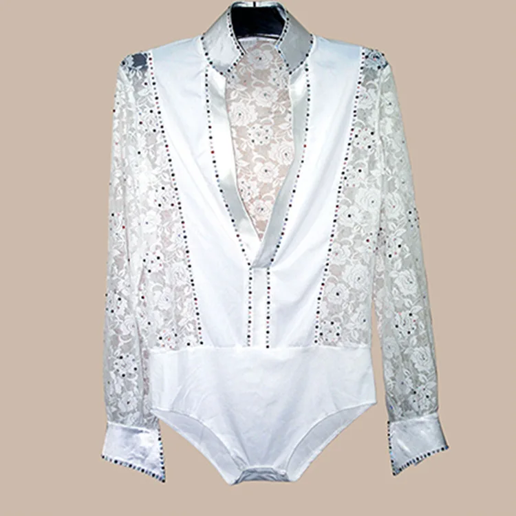 Фото black white lace Men boy ballroom Latin body shirt V neck long sleeve rhinestone Тематическая одежда и униформа black white lace Men boy ballroom Latin body shirt V neck long sleeve rhinestone Тематическая одежда и униформа