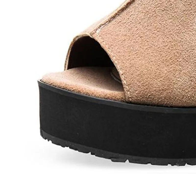 Coolcept Size 33-43 Peep Toe Women Wedges Flock Sandals Back Buckle Platform Summer Cool Shoes Causal Street Work Footwear | Обувь