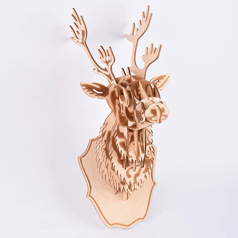 Deer head Лазерная резка 3D деревянные DIY головоломки животных голова оленя художественная модель домашний офис Настенный декор подарок ремесло Домашний декор - Цвет: Deer head