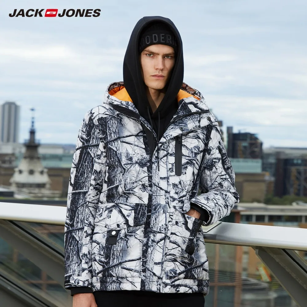 JackJones мужской зимний пуховик с капюшоном принтом короткая парка пальто мужская