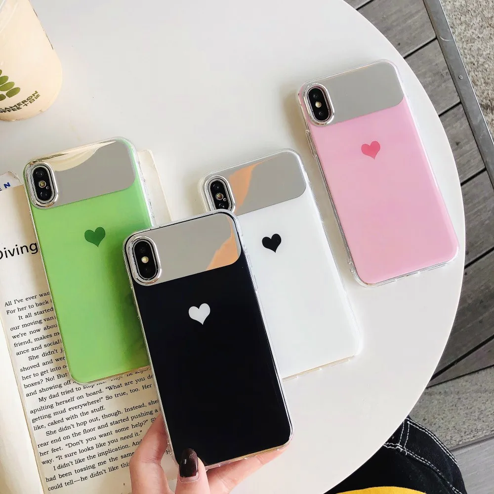 Яркие цвета простое любовное сердечко чехол для телефона для Apple iPhone 7 Plus 8 X XR полупрозрачное зеркало Мягкий силикон для iPhone XS MAX 7 8 Plus 6 S Чехол