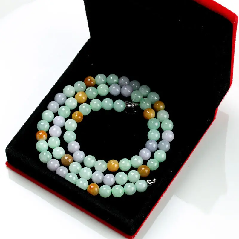 

New Natural Grade A Jade (Jadeite) 7-8mm Multi-color Bead Necklace 50cm