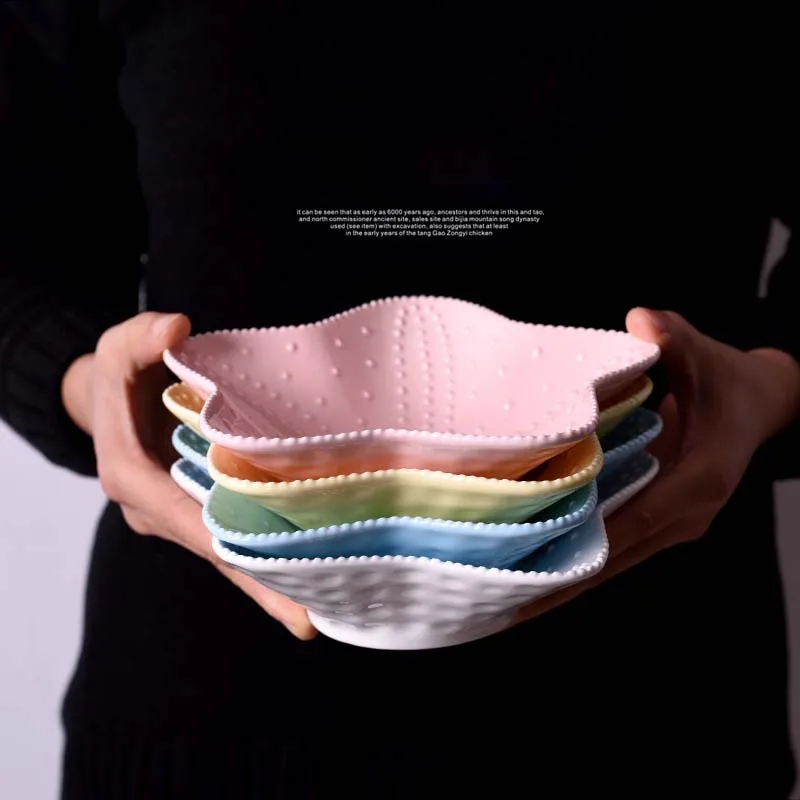 Керамические глубокие тарелки в виде морской звезды салата рельефная посуда для