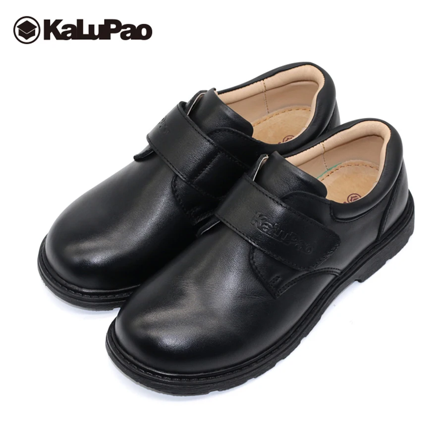 Kalupao/осенние черные детские кожаные школьные туфли для мальчиков; вечерние туфли с круглым носком и мягкой подошвой из коровьей кожи; модельные свадебные туфли для мальчиков