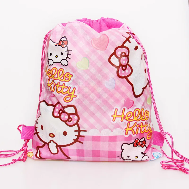 Hello Kitty 1 шт., нетканые школьные и дорожные рюкзаки с завязками, Микки и Минни Маус, тканевые подарки на день рождения/сумки для путешествий, вечерние принадлежности - Цвет: Hello Kitty