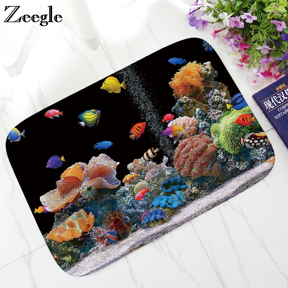 

Zeegle Undersea World Door Mat Ourdoor Hallway Rugs Flannel Absorbent Kitchen Rugs Bedroom Carpet Non-slip Bathroom Mats Doormat
