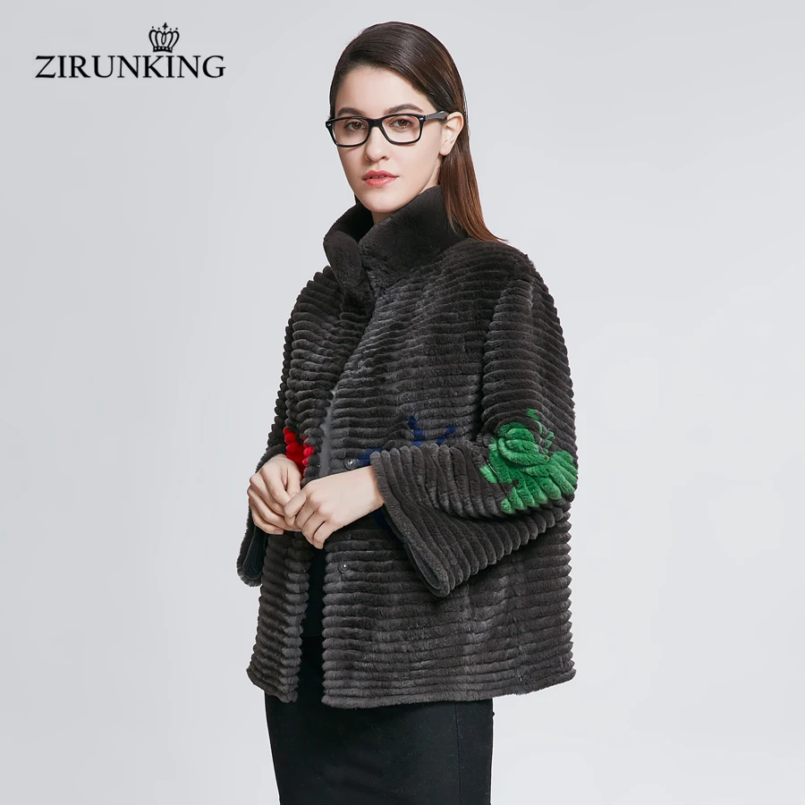 ZIRUNKING натуральный мех пальто для женщин мех кролика куртка мода леди Настоящий мех кролика Одежда женская меховая верхняя одежда ZC1804