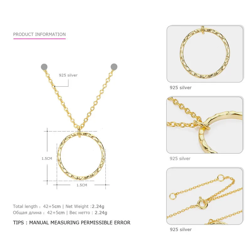 Женское ожерелье с круглым кольцом CC Очаровательное из серебра 925 пробы длинная