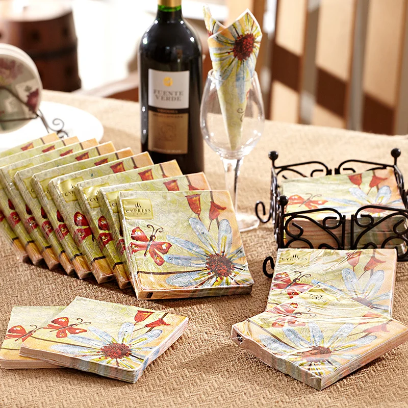 Коктейльная бумага napkins 20pcs 25*25 см 3 слойные винтажные маргаритки бумажные