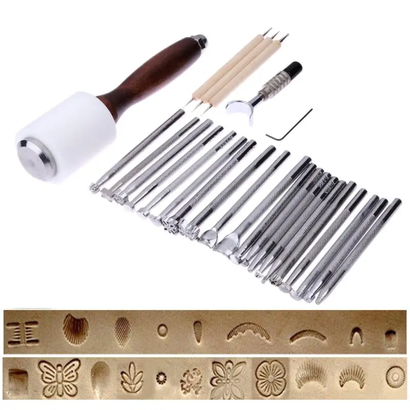 25 шт./компл. из нержавеющей стали кожа резьба штампы молоток Beveler Kit DIY кожевенное