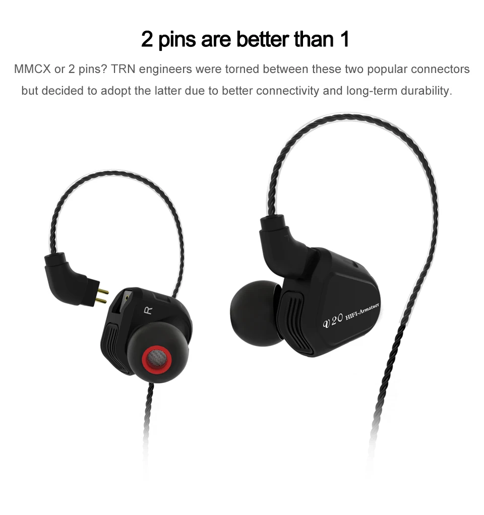 

Newest TRN V20 DD+BA Hybrid In Ear Earphone HIFI DJ Monitor Running Sport Earphone Earplug Headset With 2PIN Cable TRN V10/V60