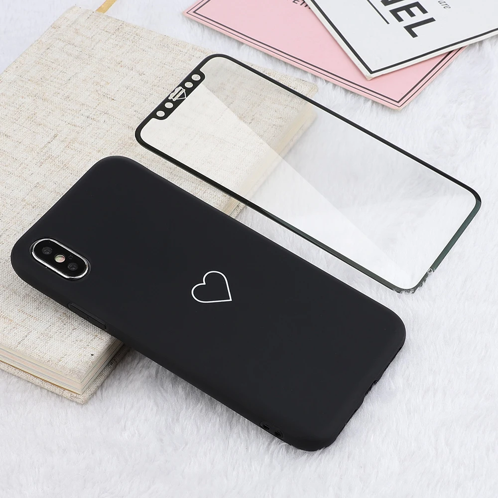 L-FADNUT 360 Полное покрытие протектор экрана для iPhone X Xr Xs Max 8 7 6 S 6 Plus 5 5S SE милый силиконовый мягкий ТПУ чехол из закаленного стекла