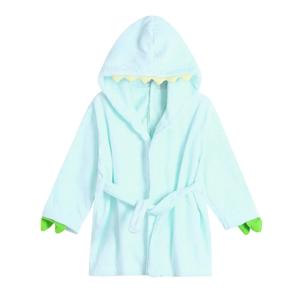 Light blue Халат для девочек и мальчиков; Пижама с капюшоном и рисунком динозавра; одежда для детей; сезон осень-зима; удобный плащ-Мантия с капюшоном;#30 - Цвет: Light blue