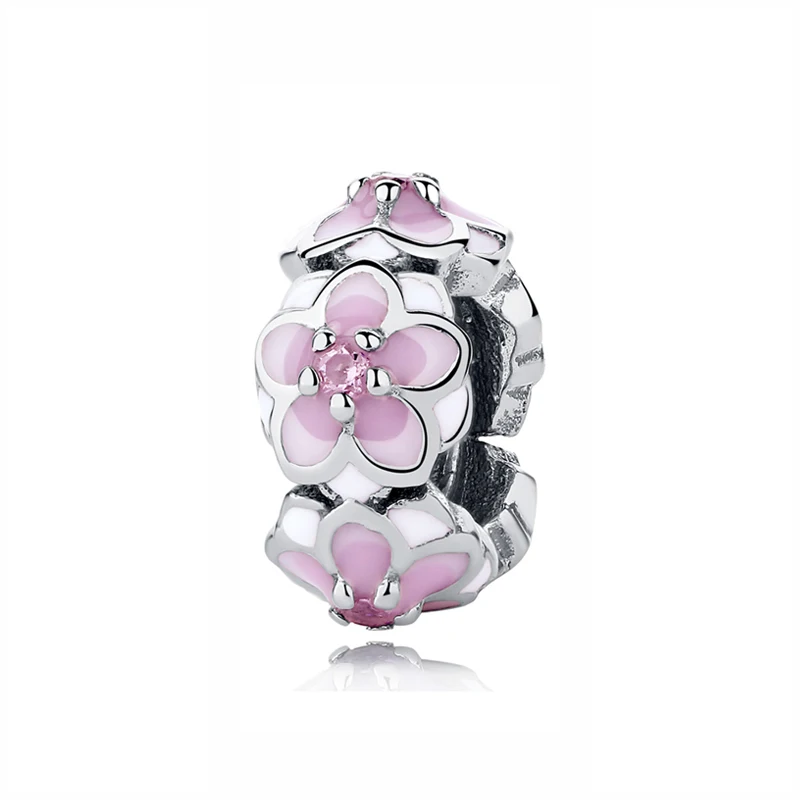 Magnolia Bloom 925 пробы, серебряный шарм, бусина, сердце любовь, цветок, бесконечные спейсеры, амулеты, подходят для браслетов Pandora, для женщин, сделай сам, ювелирное изделие - Цвет: Magnolia Bloom