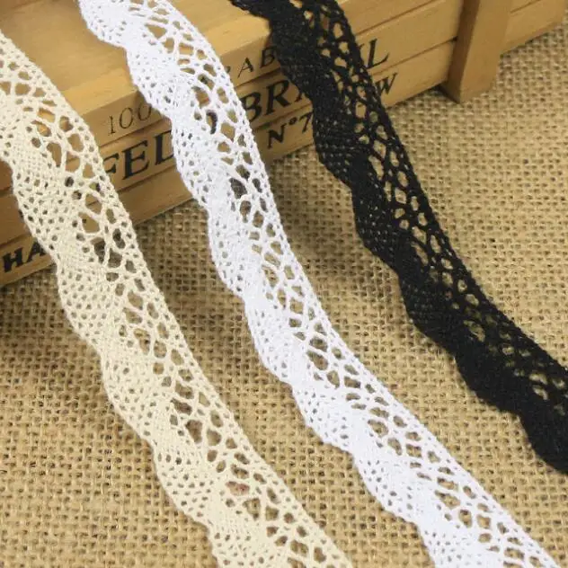 

50Yards White Beige Black Cotton Lace Trim Scallop Cotton Crocheted Lace Ribbon Wavelet Edge DIY Clothing Accessories Dentelle
