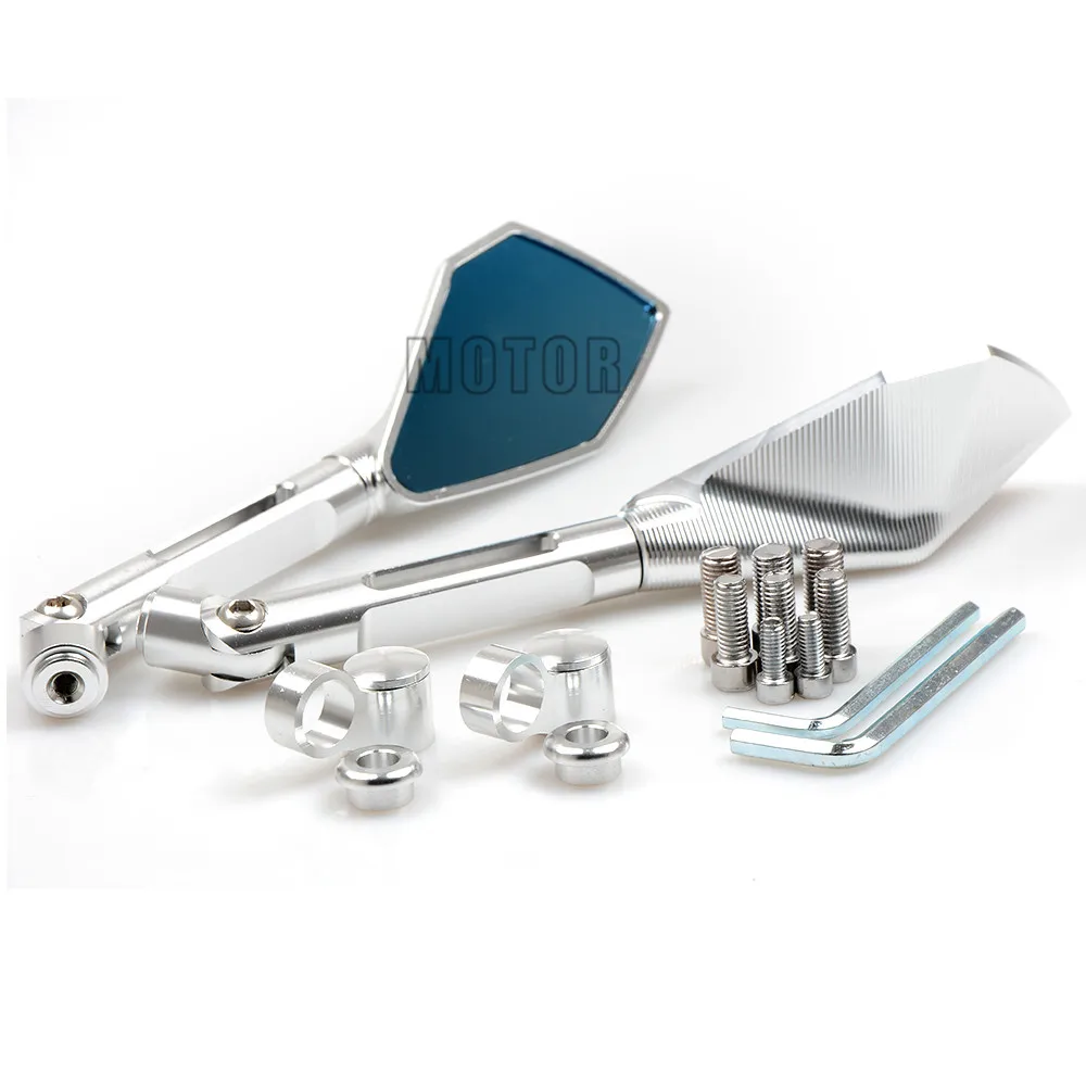 Silver CNC Алюминиевые мотоциклетные зеркала заднего вида для мотоциклов сторона заднего вида универсальная для Suzuki Honda Kawasaki Yamaha KTM Ducati Aprilia - Цвет: Silver