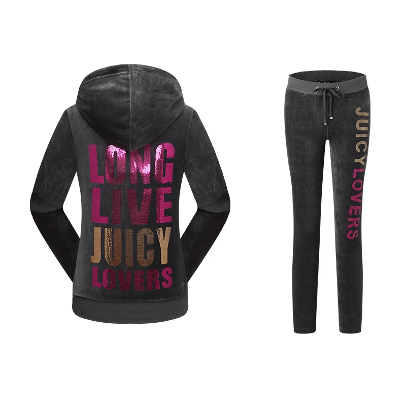 Juicy Lovers бренд весна осень женские спортивные костюмы розовый черный зеленый бархат молния письмо повседневные спортивные костюмы спортивный костюм