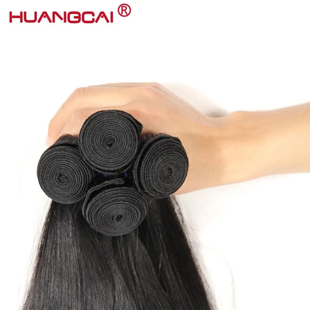 Бразильские волосы прямые 4 Связки HuangCai волос продукты человеческих Weave Необработанные бразильского не