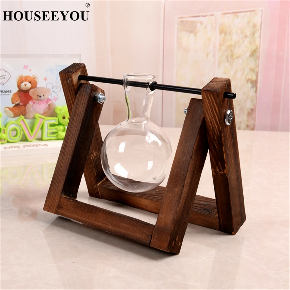 Террариум креативное гидропонное растение прозрачная ваза деревянная рамка ваза украшения стеклянная настольная растение бонсай Декор ваза для цветов