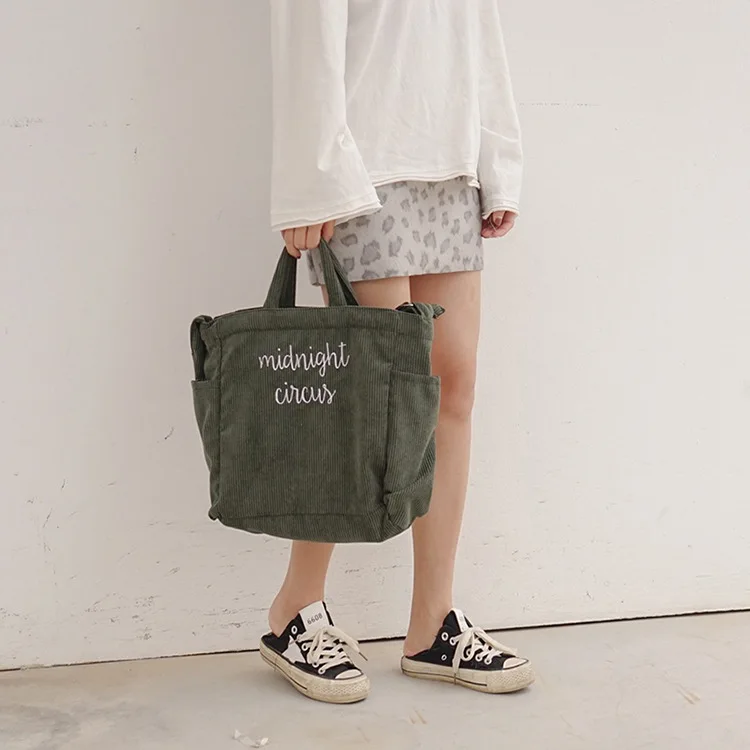 

New Corduroy Solid Canvas Shoulder Bags Environmental Shopping Bag Tote Package Crossbody Bags Purses Casual Handbag For Women