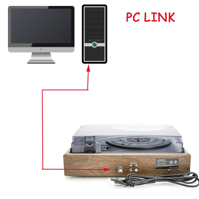 LoopTone Ностальгический ременной передачи Проигрыватели винила LP проигрыватель W/2 встроенные динамики 33/45/78 оборотов в минуту, PC Link AC110~ 130V& 220~ 240V