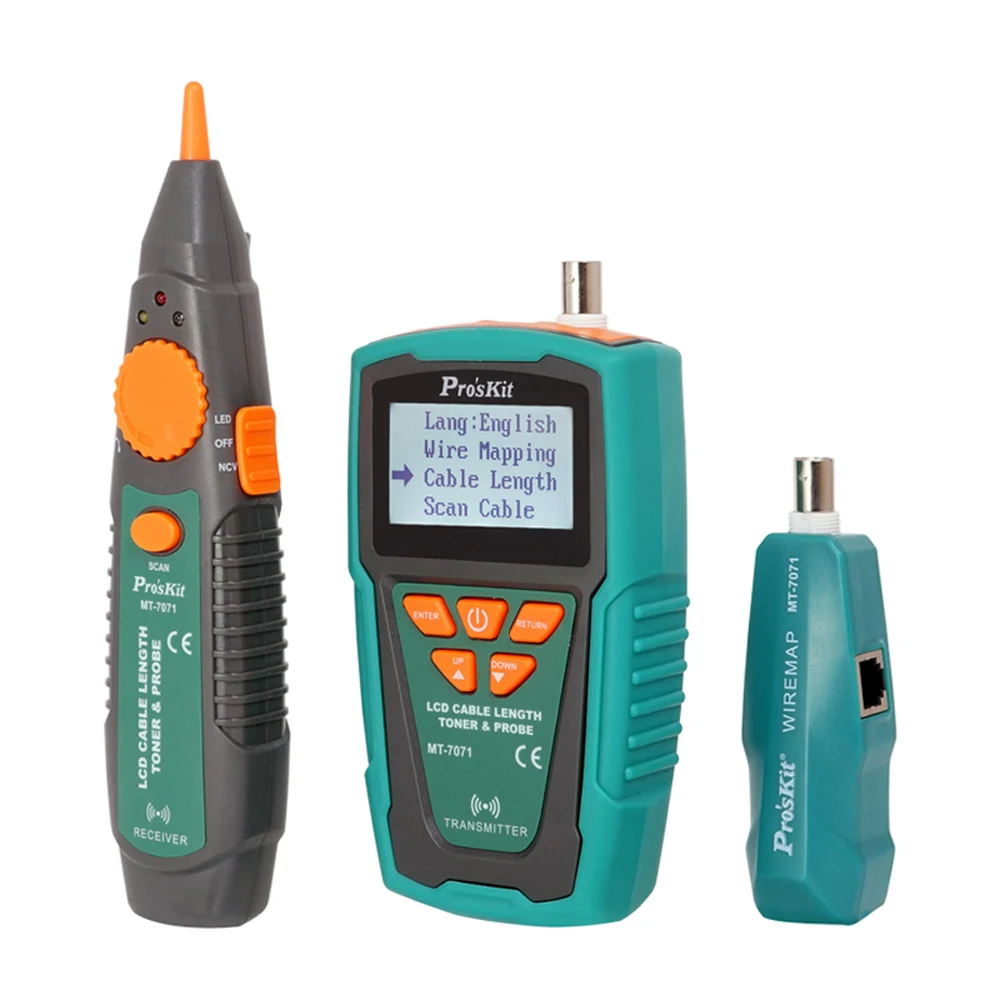 Кабельный тестер Pro'sKit MT-7071 пробой охоты Контрольное устройство ЖКД сетевой кабель Длина тестер детектор Трекер Провода дефектоскоп