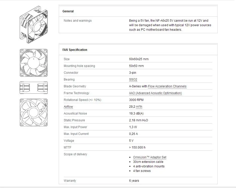 Noctua NF-A6x25 5 в 60 мм вентилятор 19,3 дБ(А) Вентилятор охлаждения кулер вентилятор радиатора компьютерные корпуса и башни вентилятор 60X60X25 3000 об/мин