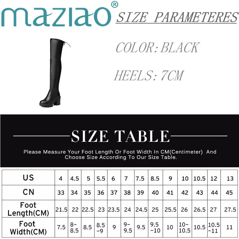 Quality Womens Boots Leather Over The Knee Platform Warm Boots Comfortable Thigh High Boots Square Toe Tall Boots MAZIAO